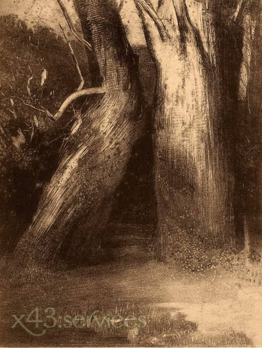Odilon Redon - Zwei Baeume - two trees - zum Schließen ins Bild klicken